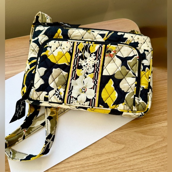 Vera Bradley Handbags - Vera Bradley Floral Crossbody Bag - Yellow & Black, Adjustable Strap